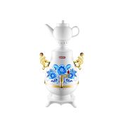 Самовар Centek-0092 А 4л белый+рисунок+золото 2100Вт, поддерж.t,+ LED индикат, керамич. заварник